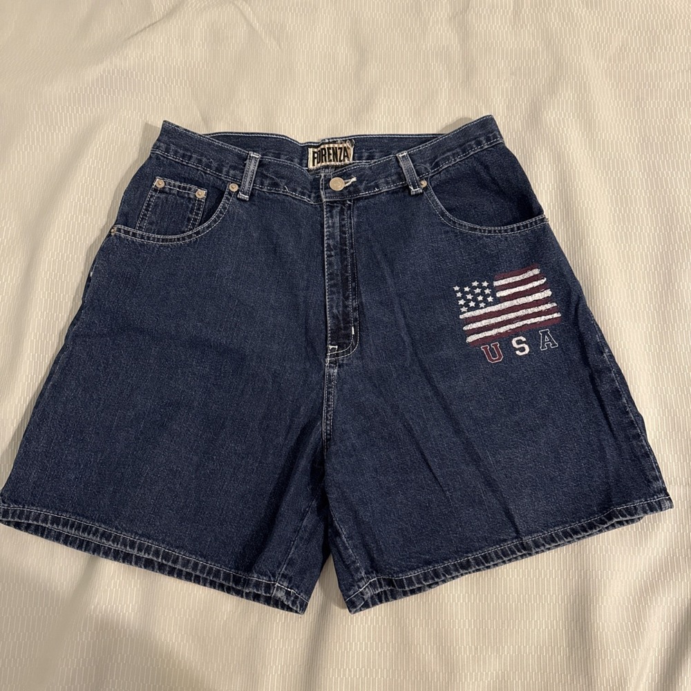 Forenza Vintage Girls 16 Blue Denim Shorts W/ Print  Of US Flag